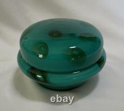 Vintage Murano Italy Cased Glass Powder Dresser Box Vanity Teal Green MCM HTF