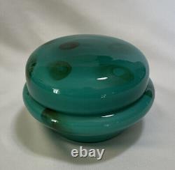 Vintage Murano Italy Cased Glass Powder Dresser Box Vanity Teal Green MCM HTF