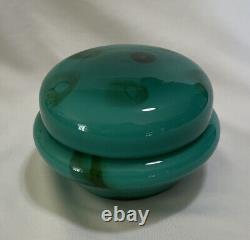 Vintage Murano Italy Cased Glass Powder Dresser Box Vanity Teal Green MCM HTF