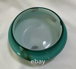 Vintage Murano Italy Cased Glass Powder Dresser Box Vanity Teal Green MCM HTF