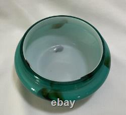 Vintage Murano Italy Cased Glass Powder Dresser Box Vanity Teal Green MCM HTF