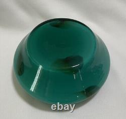 Vintage Murano Italy Cased Glass Powder Dresser Box Vanity Teal Green MCM HTF