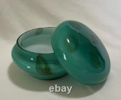 Vintage Murano Italy Cased Glass Powder Dresser Box Vanity Teal Green MCM HTF