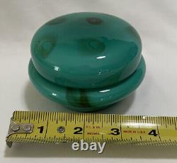 Vintage Murano Italy Cased Glass Powder Dresser Box Vanity Teal Green MCM HTF