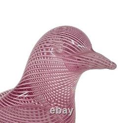 Vintage Murano Italy Filigrana Pink Dove Glass Hand Made Bird Signed FLAW RARE