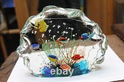 Vintage Murano Italy Glass 6 Fish Large Heavy Paper Weight With Sticker 6 Tall