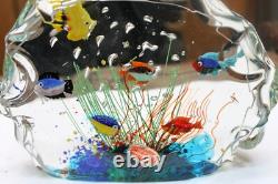 Vintage Murano Italy Glass 6 Fish Large Heavy Paper Weight With Sticker 6 Tall