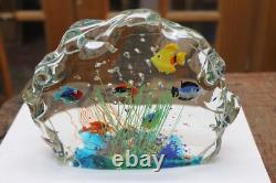 Vintage Murano Italy Glass 6 Fish Large Heavy Paper Weight With Sticker 6 Tall