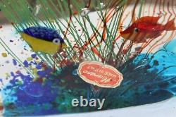 Vintage Murano Italy Glass 6 Fish Large Heavy Paper Weight With Sticker 6 Tall