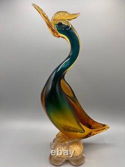 Vintage Murano Italy Glass Bird Heron Large Gold Polveri 15H Excellent MCM