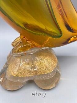 Vintage Murano Italy Glass Bird Heron Large Gold Polveri 15H Excellent MCM