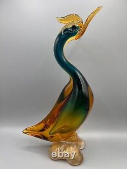 Vintage Murano Italy Glass Bird Heron Large Gold Polveri 15H Excellent MCM