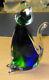 Vintage Murano Italy Glass Blue Green Kitty Pussy Cat Figurine Paperweight 6 1/4