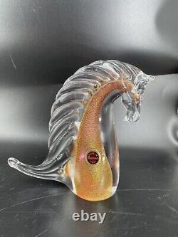 Vintage Murano Italy Glass Horse Head Sculpture Pink Gold Aventurine