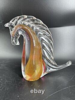 Vintage Murano Italy Glass Horse Head Sculpture Pink Gold Aventurine