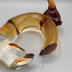 Vintage Murano Italy Glass Licio Zanetti Amber Bull 7.5L 5H Horns Signed