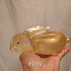 Vintage Murano Italy Gold Flecks Art Glass Bunny Rabbit Figurine With Red Eyes