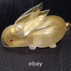 Vintage Murano Italy Gold Flecks Art Glass Bunny Rabbit Figurine With Red Eyes