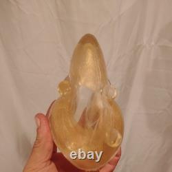 Vintage Murano Italy Gold Flecks Art Glass Bunny Rabbit Figurine With Red Eyes