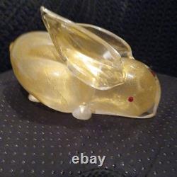 Vintage Murano Italy Gold Flecks Art Glass Bunny Rabbit Figurine With Red Eyes