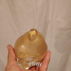 Vintage Murano Italy Gold Flecks Art Glass Bunny Rabbit Figurine With Red Eyes