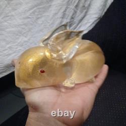 Vintage Murano Italy Gold Flecks Art Glass Bunny Rabbit Figurine With Red Eyes