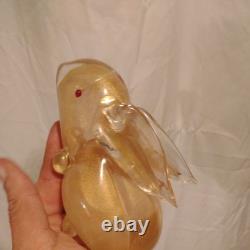 Vintage Murano Italy Gold Flecks Art Glass Bunny Rabbit Figurine With Red Eyes