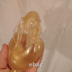 Vintage Murano Italy Gold Flecks Art Glass Bunny Rabbit Figurine With Red Eyes