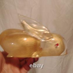 Vintage Murano Italy Gold Flecks Art Glass Bunny Rabbit Figurine With Red Eyes