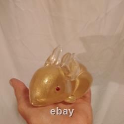 Vintage Murano Italy Gold Flecks Art Glass Bunny Rabbit Figurine With Red Eyes
