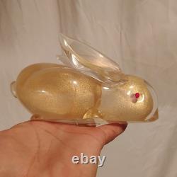 Vintage Murano Italy Gold Flecks Art Glass Bunny Rabbit Figurine With Red Eyes
