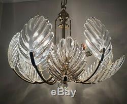 Vintage Murano Italy Leaf Glass Hanging Chandelier Barovier and Toso Hollywood