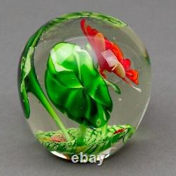 Vintage Murano Italy Lily Flower Leaves Frog Millefiori Art Glass Paperweight
