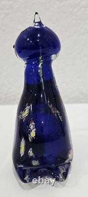 Vintage Murano Italy Millefiori Art Glass 2 Cats Figurine Venetian Cobalt Blue Vintage Murano Italy Millefiori Art Glass 2 Cats Figurine Venetian Cobalt Blue