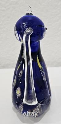 Vintage Murano Italy Millefiori Art Glass 2 Cats Figurine Venetian Cobalt Blue