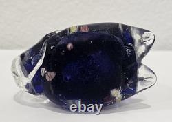Vintage Murano Italy Millefiori Art Glass 2 Cats Figurine Venetian Cobalt Blue