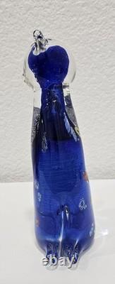 Vintage Murano Italy Millefiori Art Glass 2 Cats Figurine Venetian Cobalt Blue
