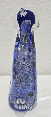 Vintage Murano Italy Millefiori Art Glass 2 Cats Figurine Venetian Cobalt Blue