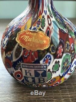 Vintage Murano Italy Millefiori Bud Vase KB Glass Mosaic Flower Multi Color Star