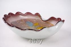 Vintage Murano Italy Multi Color Purple Scalloped Art Glass Bowl Aventurine 9.5