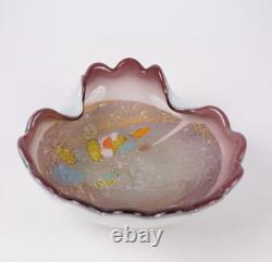 Vintage Murano Italy Multi Color Purple Scalloped Art Glass Bowl Aventurine 9.5