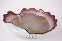 Vintage Murano Italy Multi Color Purple Scalloped Art Glass Bowl Aventurine 9.5