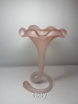 Vintage Murano Italy Pink Satin Mod Art Glass Sculptural Vase Seguso attribution