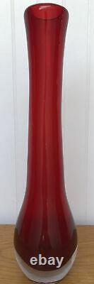 Vintage Murano Italy Red Tall 15 Hand Blown Glass Vase