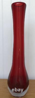Vintage Murano Italy Red Tall 15 Hand Blown Glass Vase