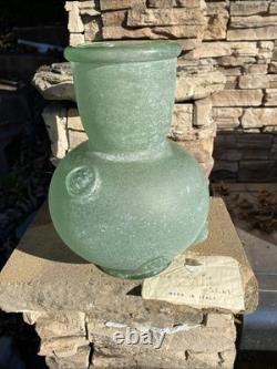 Vintage Murano Italy Seguso Vetri Art Glass Vase 9 3/4 Green Ancient Look