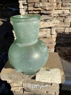 Vintage Murano Italy Seguso Vetri Art Glass Vase 9 3/4 Green Ancient Look