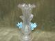 Vintage Murano Italy Silver Fleck Blue Flower Italian Art Glass Hand Blow Vase