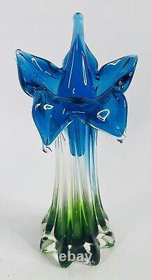 Vintage Murano Jack in Pulpit Hand Blown Art Glass Vase Blue & Green (9 Inches)