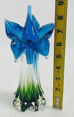 Vintage Murano Jack in Pulpit Hand Blown Art Glass Vase Blue & Green (9 Inches)